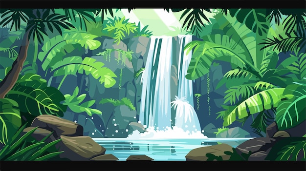 Serene Waterfall in Lush Green Jungle Forest Nature Poster