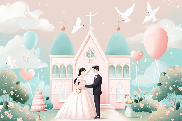 Vector serene wedding scene featuring couple