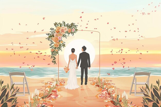 Vector serene wedding setup two figures