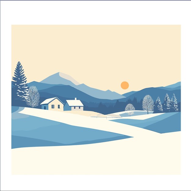 Vector serene winter landscape with snowcapped mountains