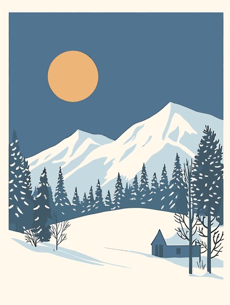 Vector serene winter landscape with snowcapped mountains