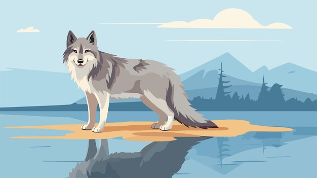 Serene Wolf Cartoon Illustration