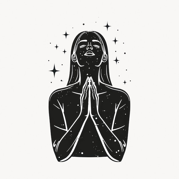 Vector serene woman in prayer illustration