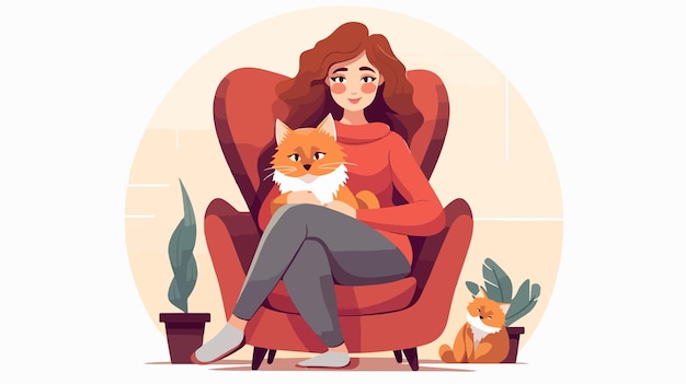 Serene Woman Relaxing at Home with Cat on Lap