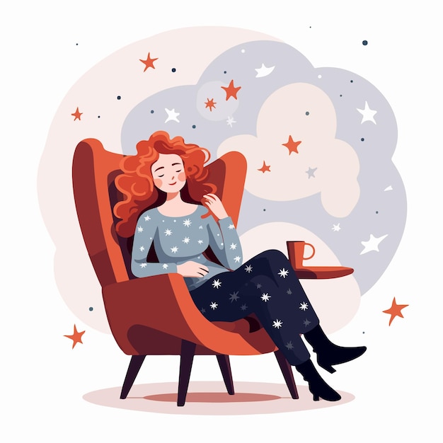 Vector serenity girl with starry sky in red hair sitting