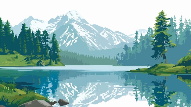 Vector serenity mountain lake landscape