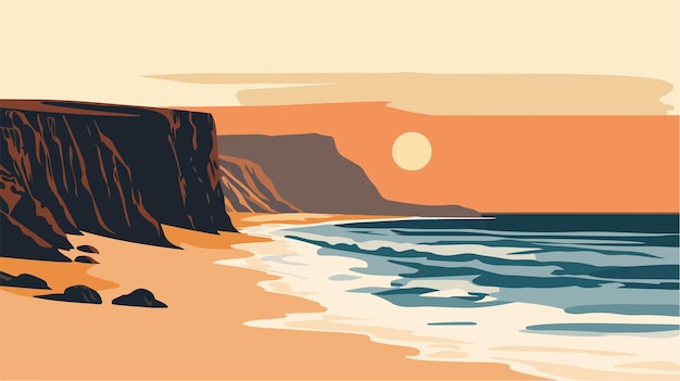 Vector serenity sunset over rugged south coast landscape