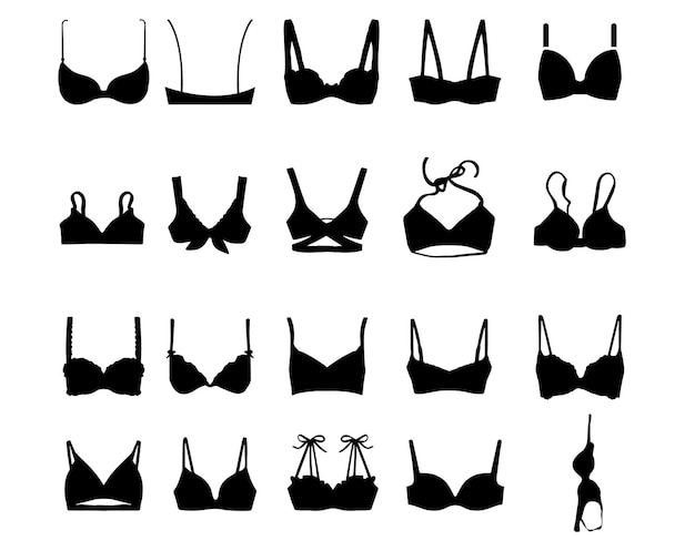 A series of bras with different bras bra silhouette set isolated on white background