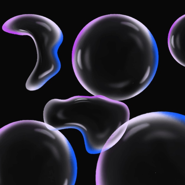 Vector a series of bubbles with purple and blue colors and a black background