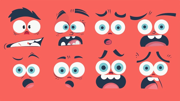 Vector a series of cartoon faces with different expressions and their faces