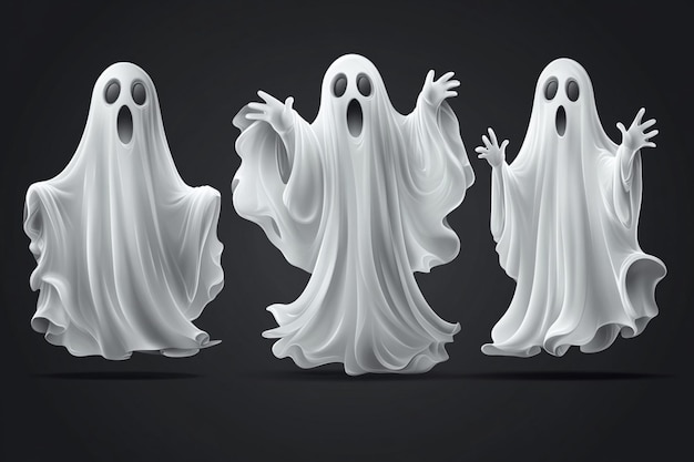 a series of ceramic figurines with ghost faces