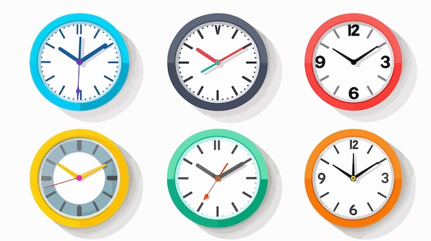 Vector a series of clocks with different colored blue green and white with the time as 4  15