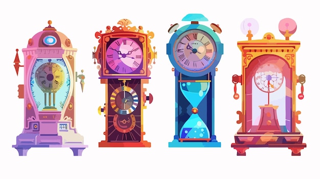 Vector a series of clocks with different colors and the time of 9  15