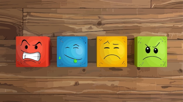 Vector a series of colorful square cubes with faces drawn on them