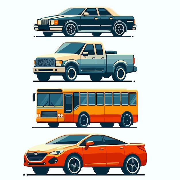 a series of different cars including a bus a car and a car