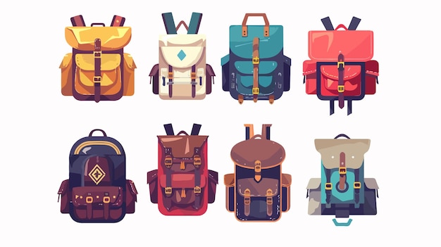 a series of different colored backpacks including one that has a logo on the front