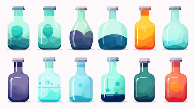 Vector a series of different colored bottles with different colors