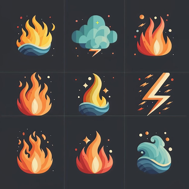 a series of different logos including a lightning bolt and a cloud