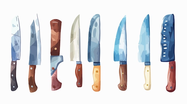 Vector a series of drawings of knives with different colors