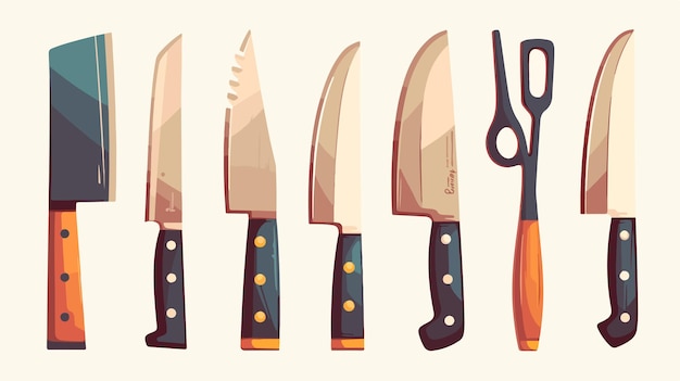 Vector a series of drawings of knives with a knife in it