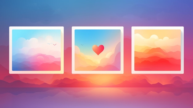 a series of framed photos with a heart in the middle