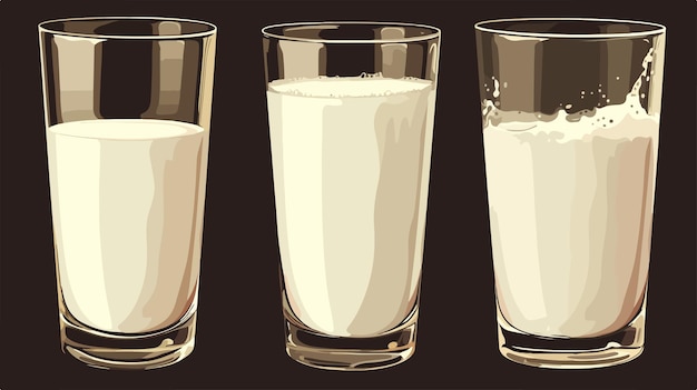 Vector a series of glasses of milk with a black background