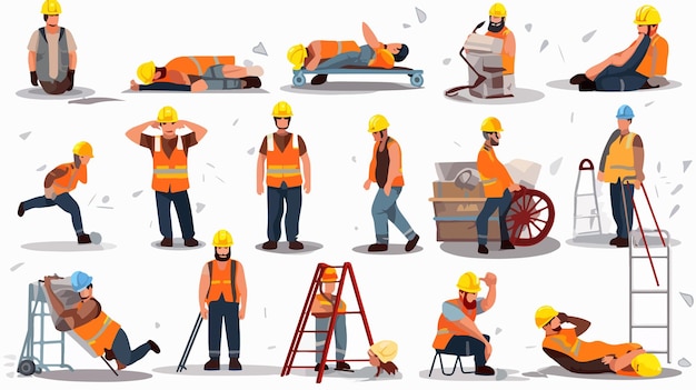 Vector a series of illustrations of a construction worker and a pile of workmen