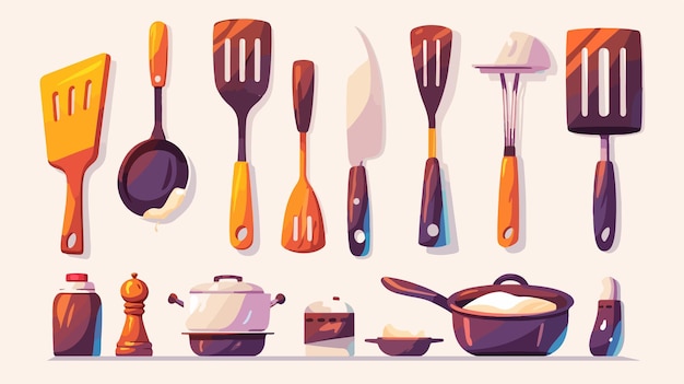 Vector a series of illustrations of different kitchen utensils