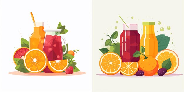 Vector a series of illustrations of fruit juices and a jug of juice