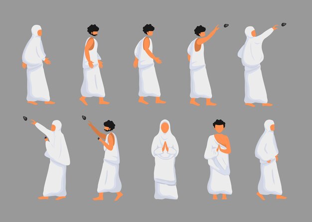 Vector a series of illustrations of hajj people