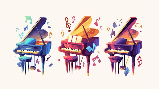 a series of illustrations of a piano and piano