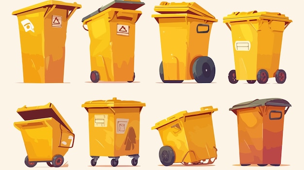 a series of illustrations of various bins including one that has a sign on it