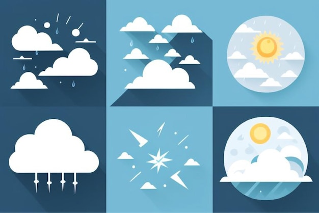 Vector a series of illustrations with different illustrations of different things including sun clouds sun and sun