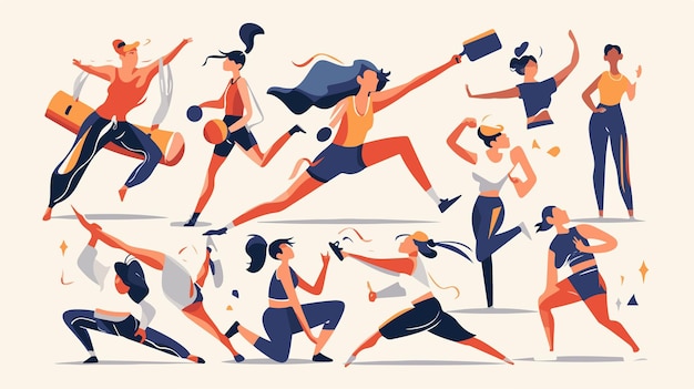 Vector a series of illustrations of women dancing in different poses