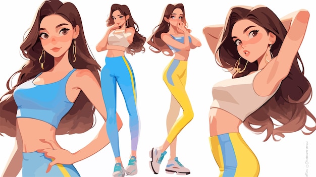 a series of illustrations of women in different colors