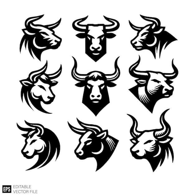 Vector a series of images of bulls horns horns and horns