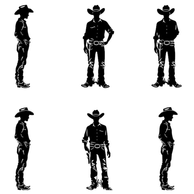 Vector a series of images of a cowboy and cowboy