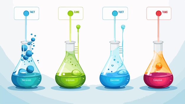 a series of images of different colored beakers with the word  e - t  on them