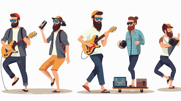 Vector a series of images of a man playing guitar and a man with sunglasses