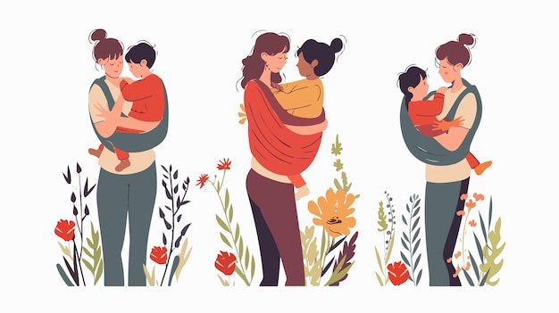 a series of images of a mother and child