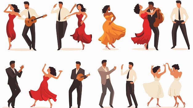 Vector a series of images of people dancing and one is wearing a red dress