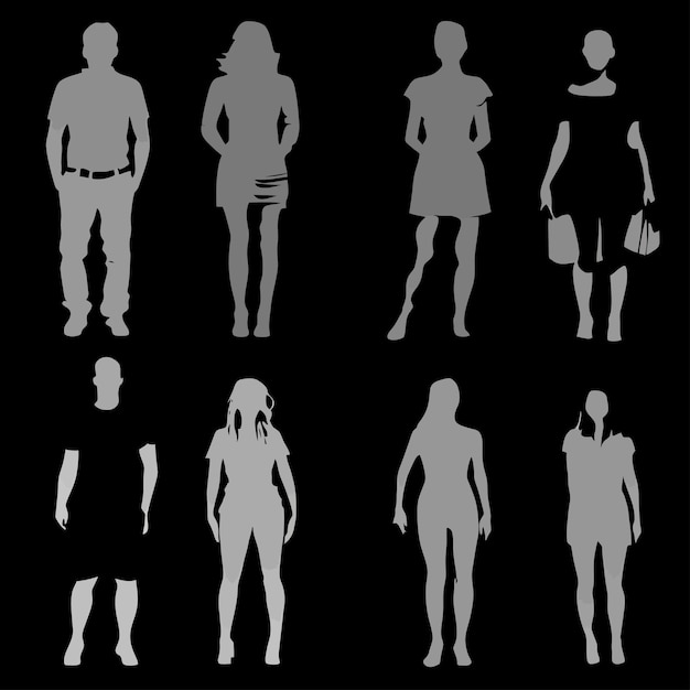 Vector a series of images of people with a man in a suit and a woman with a belt