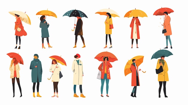 a series of images of people with umbrellas