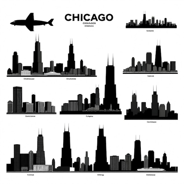 Vector a series of images of the skyline including the chicago skyline