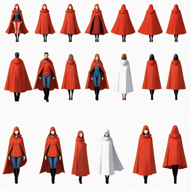 Vector a series of images of a woman in red with a white and blue hoodie on her head