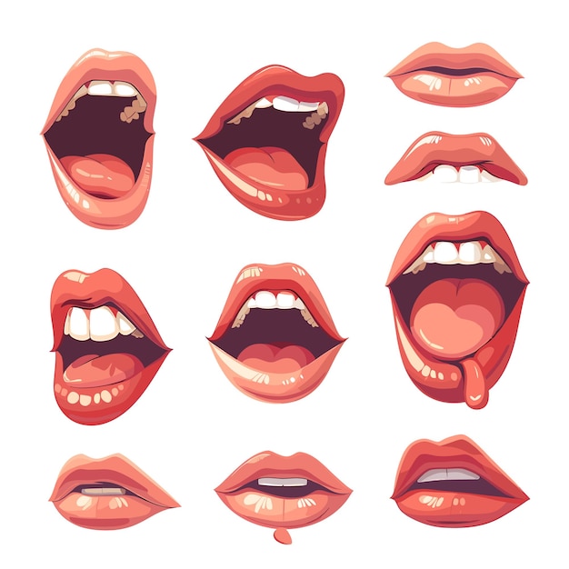 Vector a series of images of women with lips open