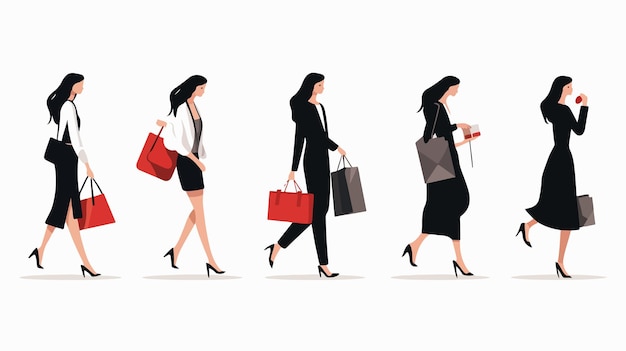 a series of images of women with shopping bags