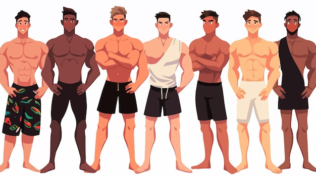 a series of men in shorts and a white shirt