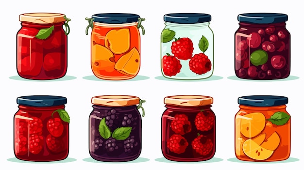 a series of pictures of different jars of berries and berries