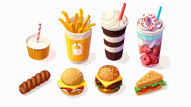 a series of pictures of different types of food including burgers fries and a cup of soda